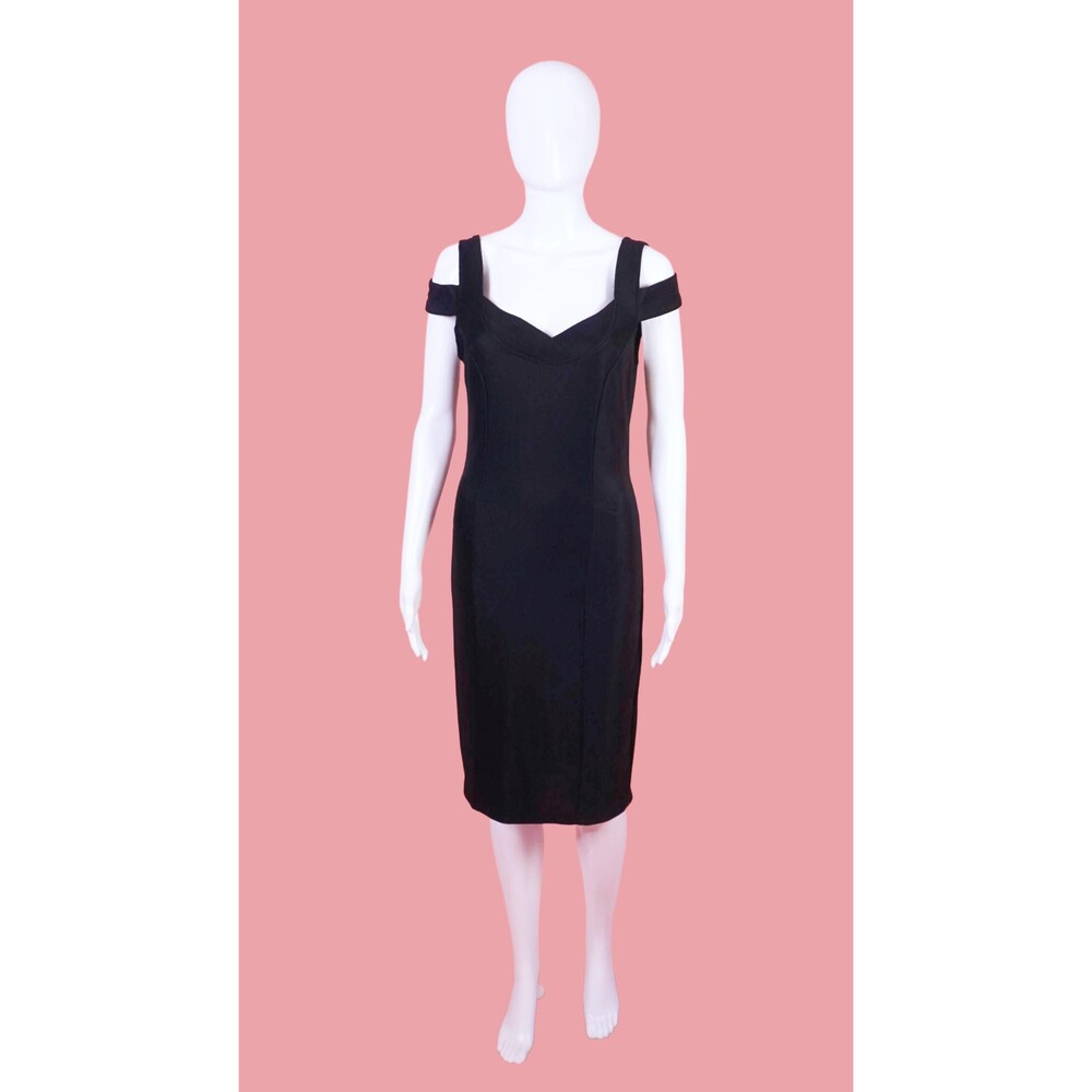 1980s-1990s VANESSA COLD SHOULDER Bodycon Dress W/Structured Shoulder Straps S-M